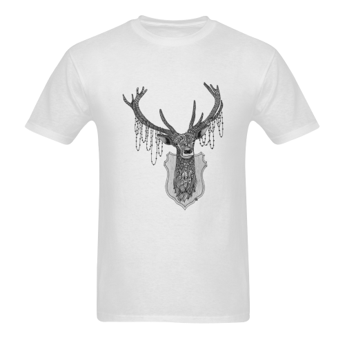 Ornate Deer head drawing - pattern art Sunny Men's T- shirt (Model T06)