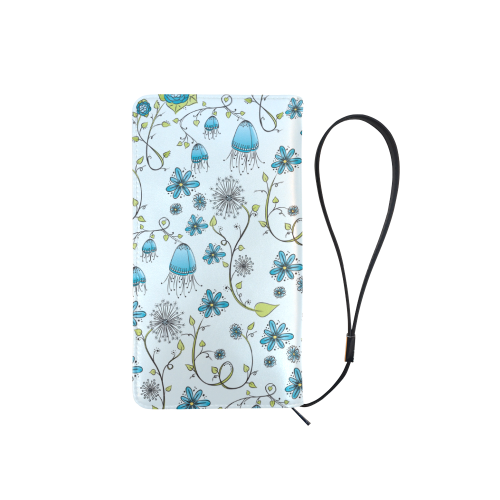 blue fantasy doodle flower pattern Men's Clutch Purse （Model 1638）