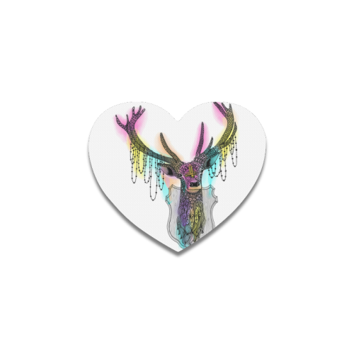 Watercolor deer head, ornate animal drawing Heart Coaster