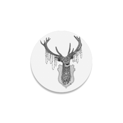 Ornate Deer head drawing - pattern art Round Coaster