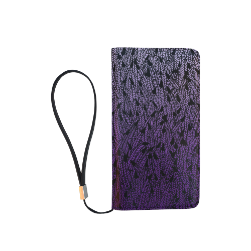 purple ombre feathers pattern black Men's Clutch Purse （Model 1638）