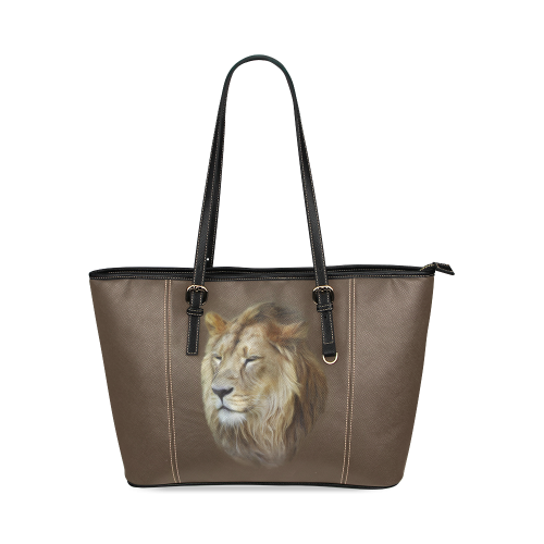 A magnificent painting Lion portrait Leather Tote Bag/Large (Model 1640)