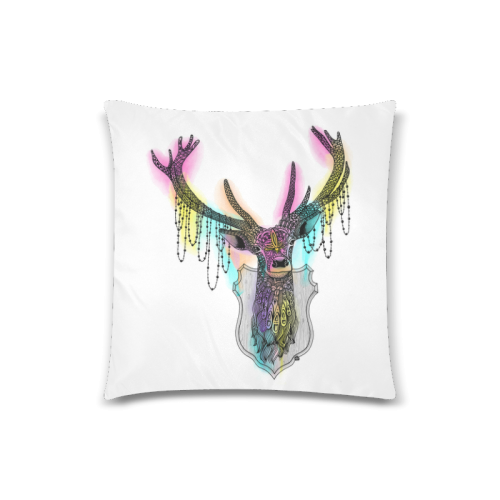 Watercolor deer head, ornate animal drawing Custom Zippered Pillow Case 18"x18" (one side)