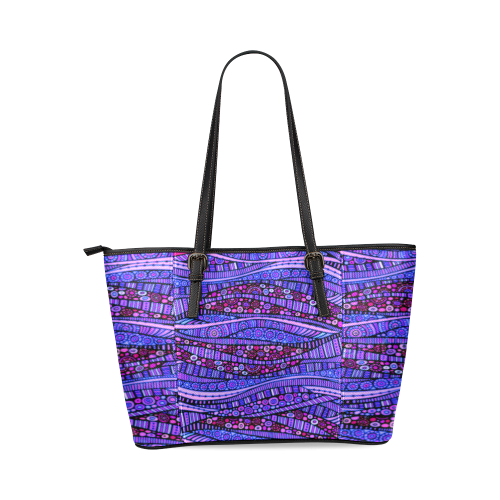 Crazy Waves Leather Tote Bag/Small (Model 1640)