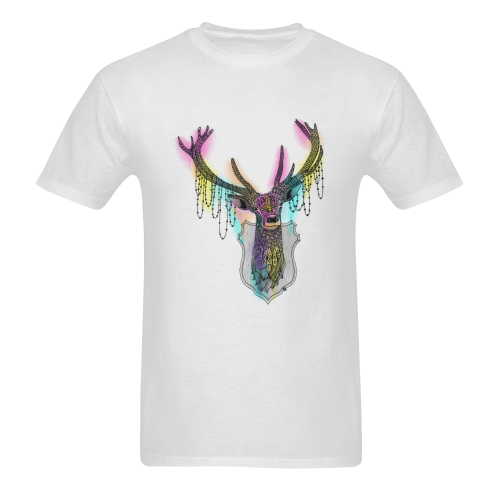Watercolor deer head, ornate animal drawing Sunny Men's T- shirt (Model T06)