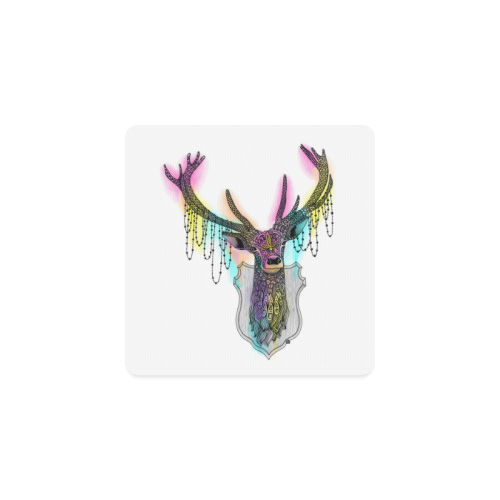 Watercolor deer head, ornate animal drawing Square Coaster