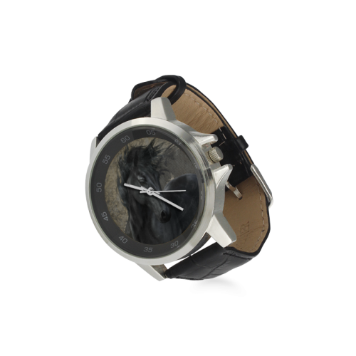 Gothic Friesian Horse Unisex Stainless Steel Leather Strap Watch(Model 202)