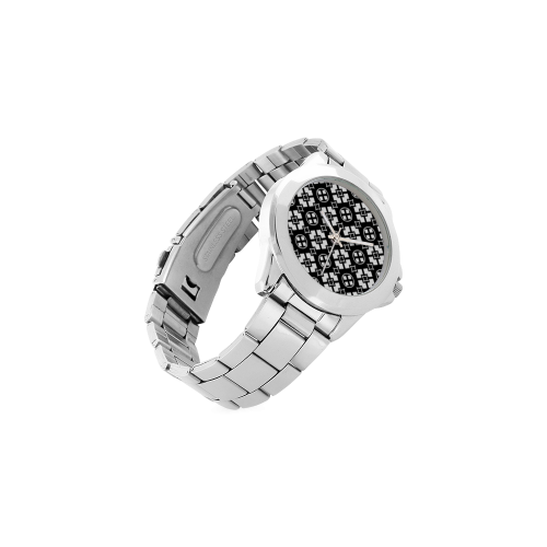 black and white Pattern 3416 Unisex Stainless Steel Watch(Model 103)