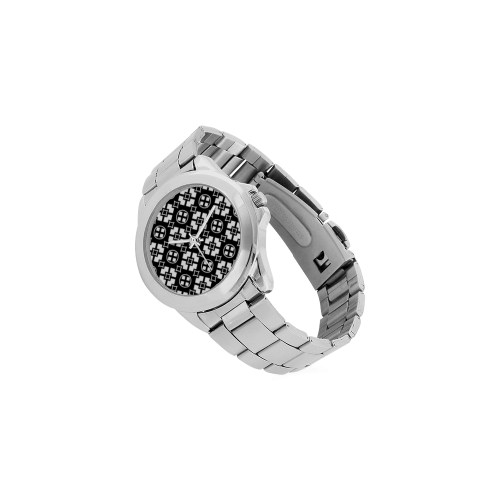 black and white Pattern 3416 Unisex Stainless Steel Watch(Model 103)