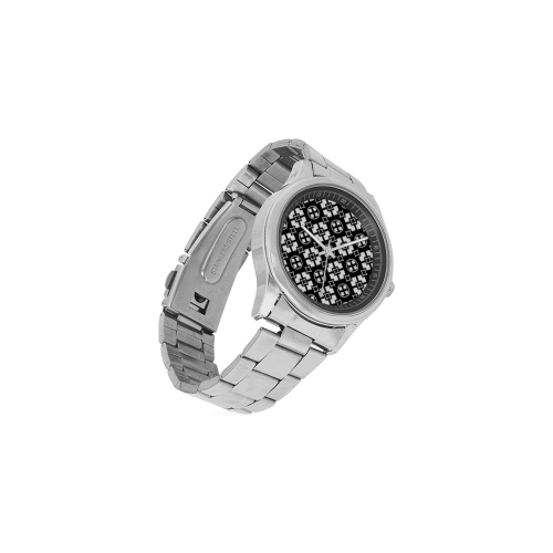 black and white Pattern 3416 Men's Stainless Steel Watch(Model 104)