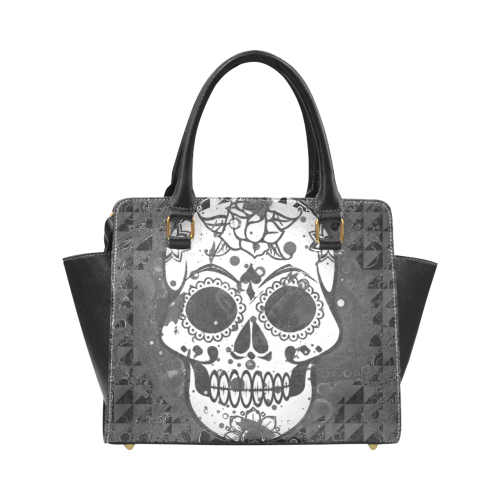 black and white Skull Rivet Shoulder Handbag (Model 1645)