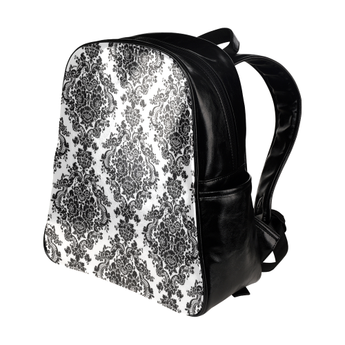 Black and White Damask Multi-Pockets Backpack (Model 1636)