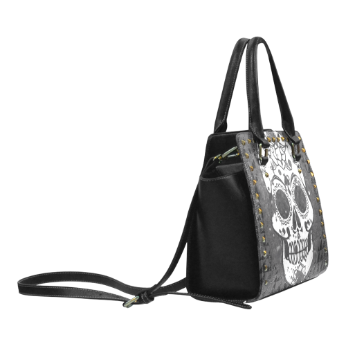 black and white Skull Rivet Shoulder Handbag (Model 1645)