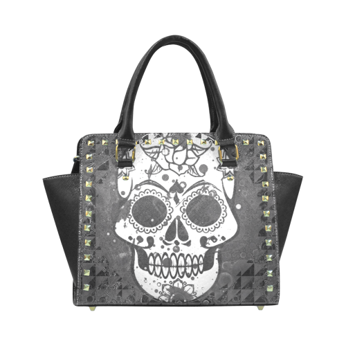 black and white Skull Rivet Shoulder Handbag (Model 1645)