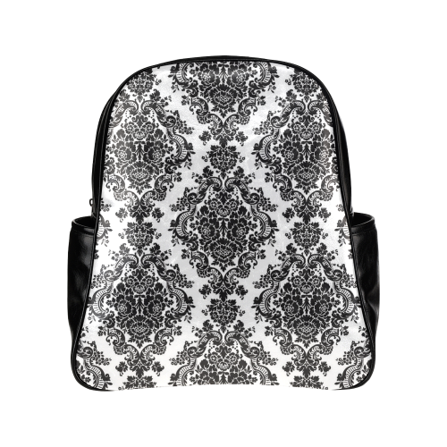 Black and White Damask Multi-Pockets Backpack (Model 1636)