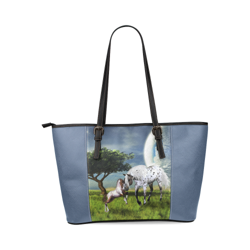 Horses Love Forever Leather Tote Bag/Large (Model 1640)