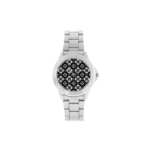 black and white Pattern 3416 Unisex Stainless Steel Watch(Model 103)