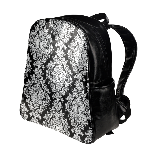 Black and White Damask Multi-Pockets Backpack (Model 1636)