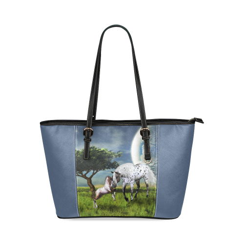 Horses Love Forever Leather Tote Bag/Large (Model 1640)