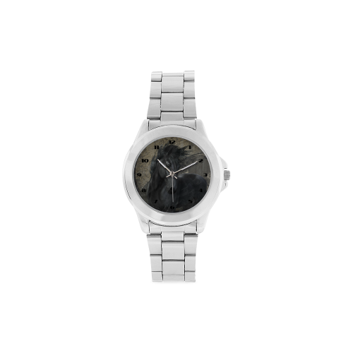 Gothic Friesian Horse Unisex Stainless Steel Watch(Model 103)