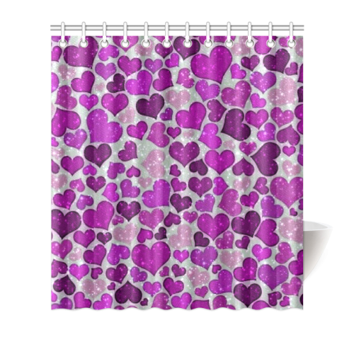 sparkling hearts purple Shower Curtain 66"x72"