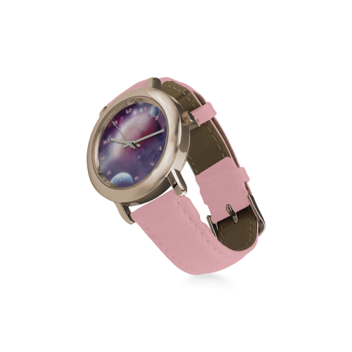 Pink Space Dream Women's Rose Gold Leather Strap Watch(Model 201)