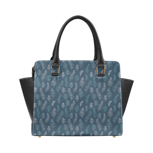 midnight feather leaves whimsical blue pattern Rivet Shoulder Handbag (Model 1645)