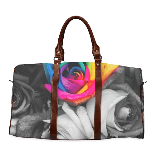 blach,white splash roses Waterproof Travel Bag/Small (Model 1639)