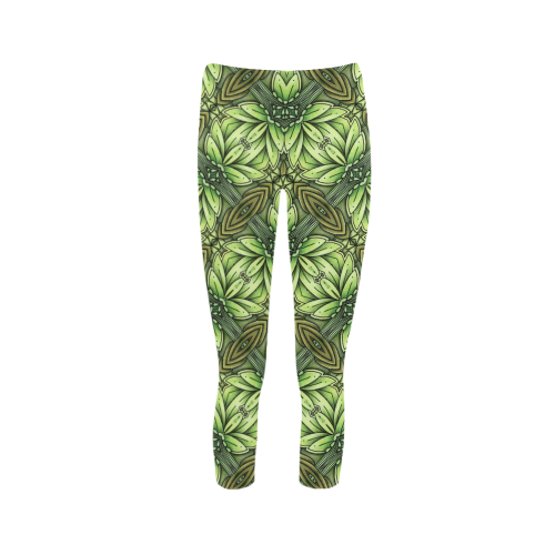 Mandy Green - Leaf Weave small foliage Capri Legging (Model L02)