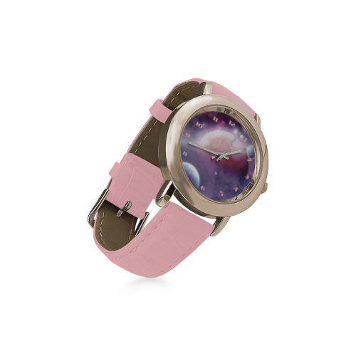 Pink Space Dream Women's Rose Gold Leather Strap Watch(Model 201)