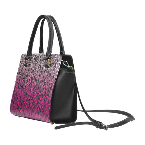 pink ombre feathers pattern black Rivet Shoulder Handbag (Model 1645)