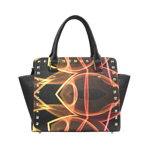 red orange yellow flames mandala Rivet Shoulder Handbag (Model 1645)