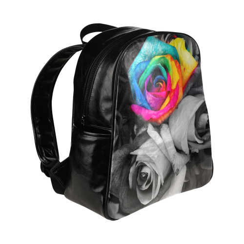 blach,white splash roses Multi-Pockets Backpack (Model 1636)