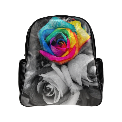 blach,white splash roses Multi-Pockets Backpack (Model 1636)