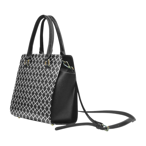 black white quatrefoil classic pattern Rivet Shoulder Handbag (Model 1645)
