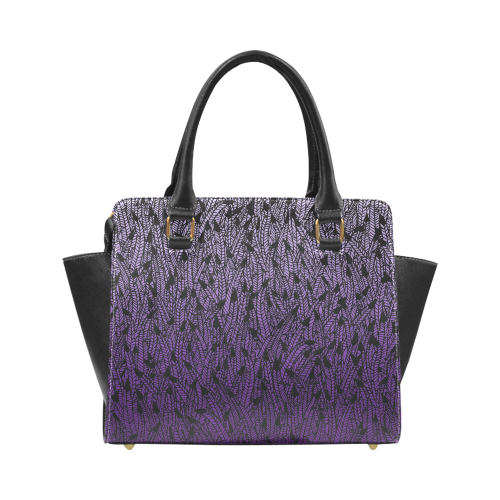 purple ombre feathers pattern black Rivet Shoulder Handbag (Model 1645)
