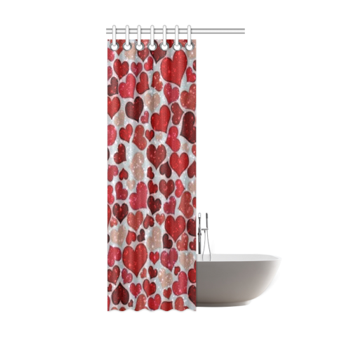 sparkling hearts, red Shower Curtain 36"x72"