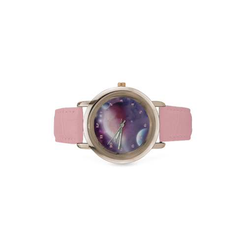 Pink Space Dream Women's Rose Gold Leather Strap Watch(Model 201)