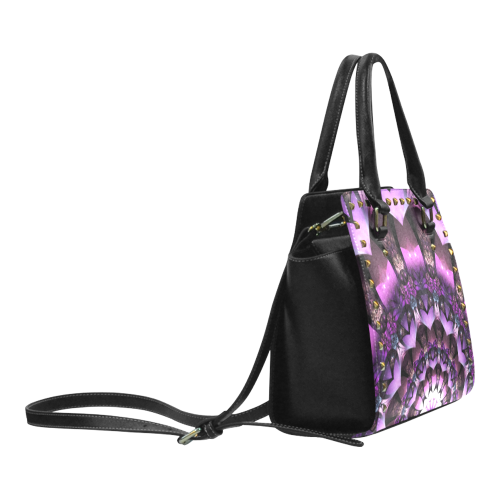 Purple Fairy Flower mandala Rivet Shoulder Handbag (Model 1645)