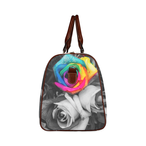 blach,white splash roses Waterproof Travel Bag/Small (Model 1639)