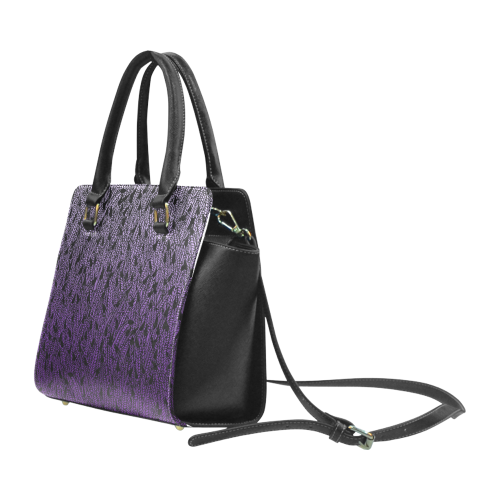 purple ombre feathers pattern black Rivet Shoulder Handbag (Model 1645)