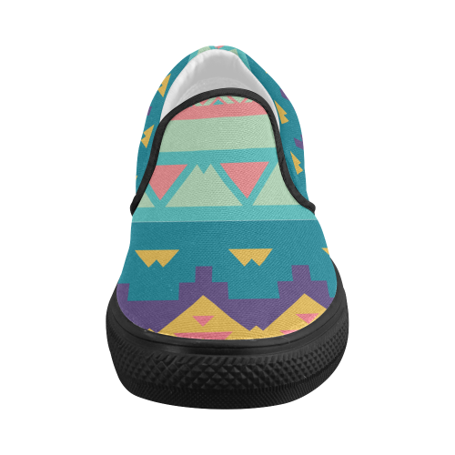 Pastel tribal design Women's Slip-on Canvas Shoes (Model 019)