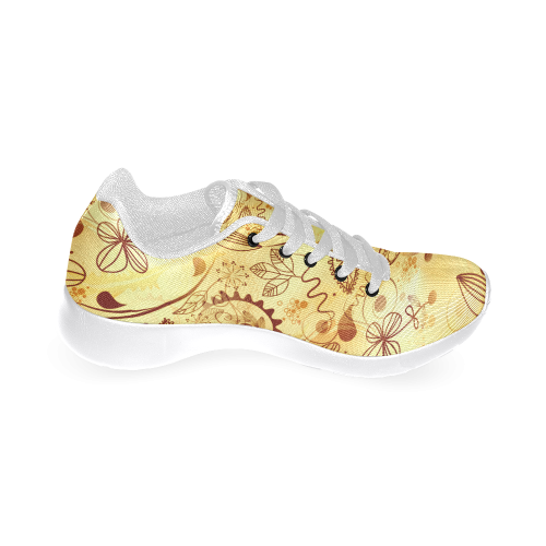 Gold Floral Doodle Women’s Running Shoes (Model 020)