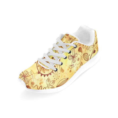 Gold Floral Doodle Women’s Running Shoes (Model 020)