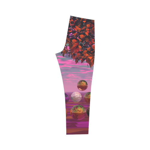 Bittersweet Opinion, Abstract Raspberry Maple Tree Capri Legging (Model L02)