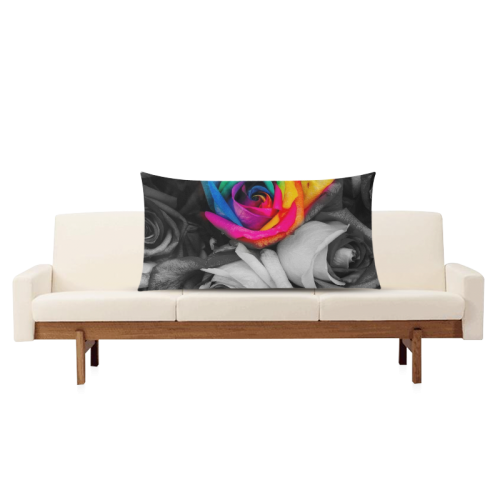 black,white splash roses Rectangle Pillow Case 20"x36"(Twin Sides)