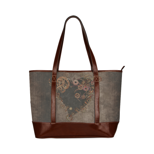 A decorated Steampunk Heart in brown Tote Handbag (Model 1642)