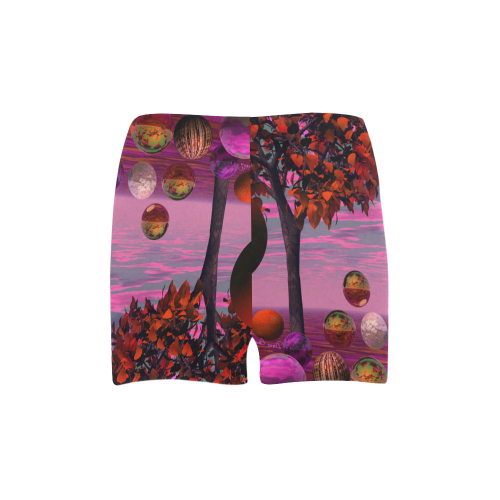 Bittersweet Opinion, Abstract Raspberry Maple Tree Briseis Skinny Shorts (Model L04)