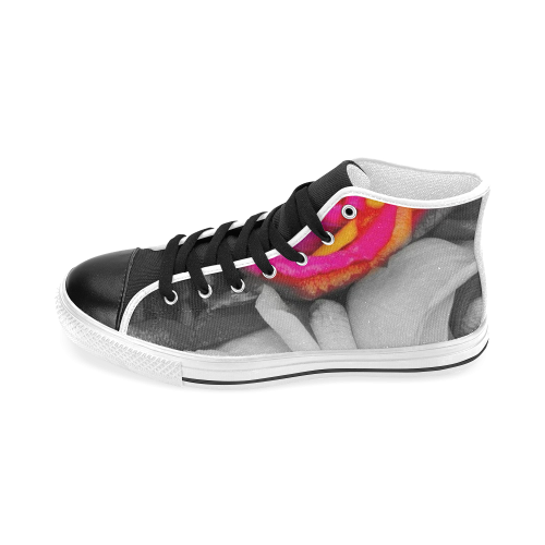 black,white splash roses Men’s Classic High Top Canvas Shoes (Model 017)