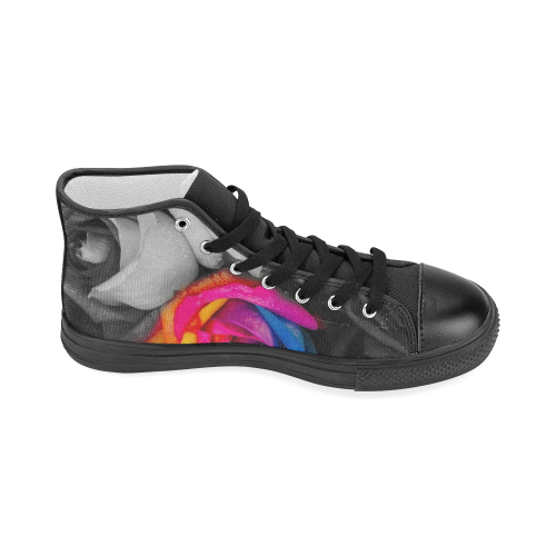 black,white splash roses Women's Classic High Top Canvas Shoes (Model 017)